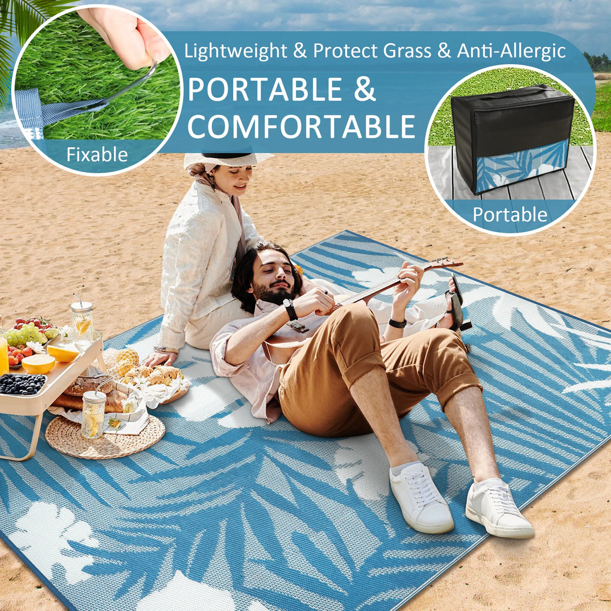 Waterproof Polypropylene Outdoor Rug With Leaf Pattern