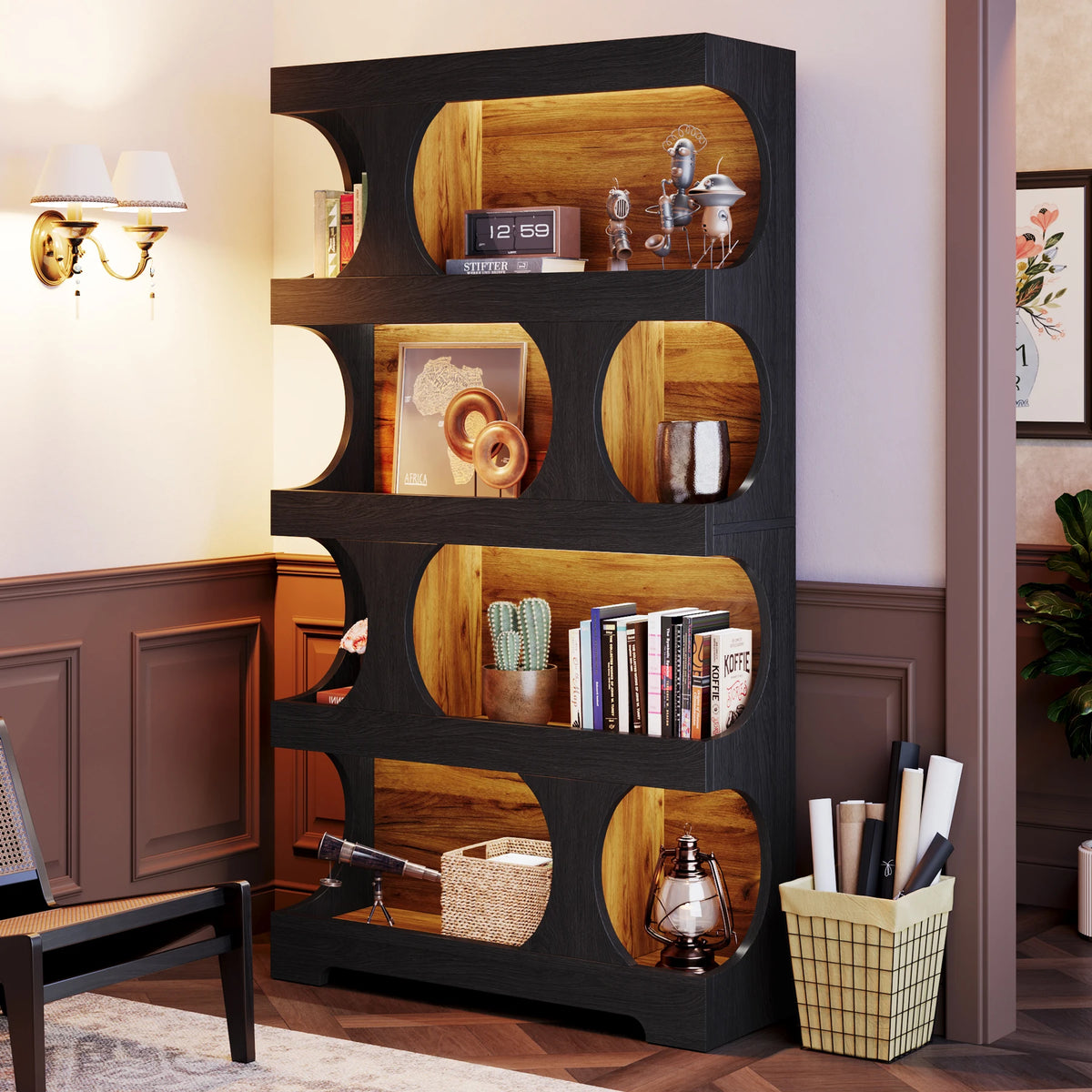 Tribesigns Vintage Wooden Bookcase With Four Tier Open Shelf Storage