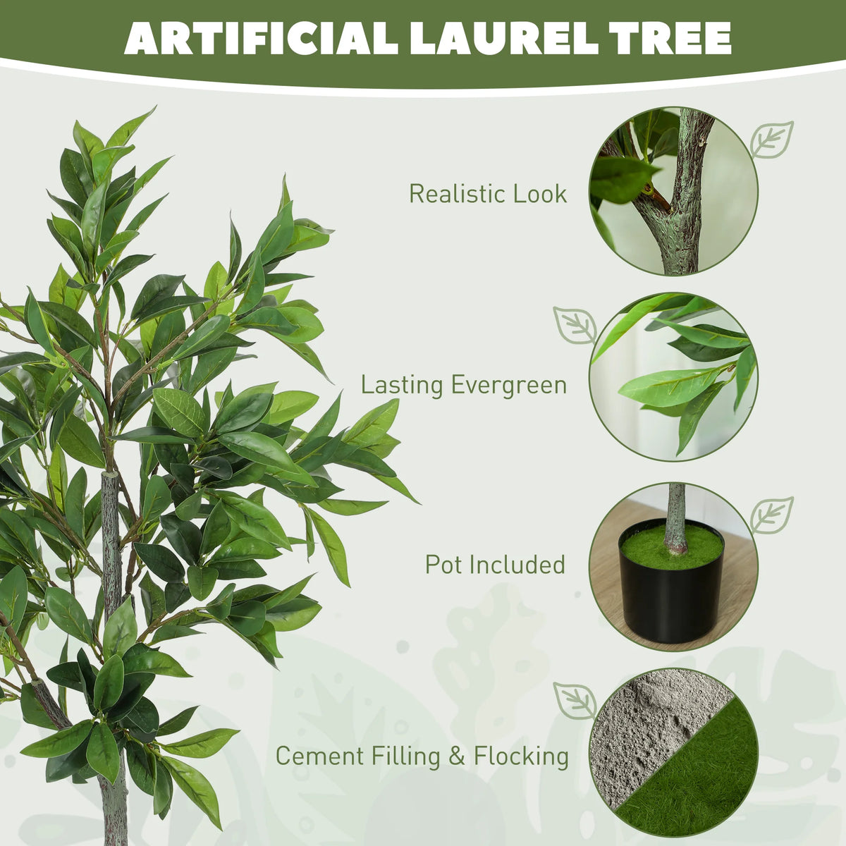 Artificial Laurel Tree With PEVA Leaves And Cement Pot Plant
