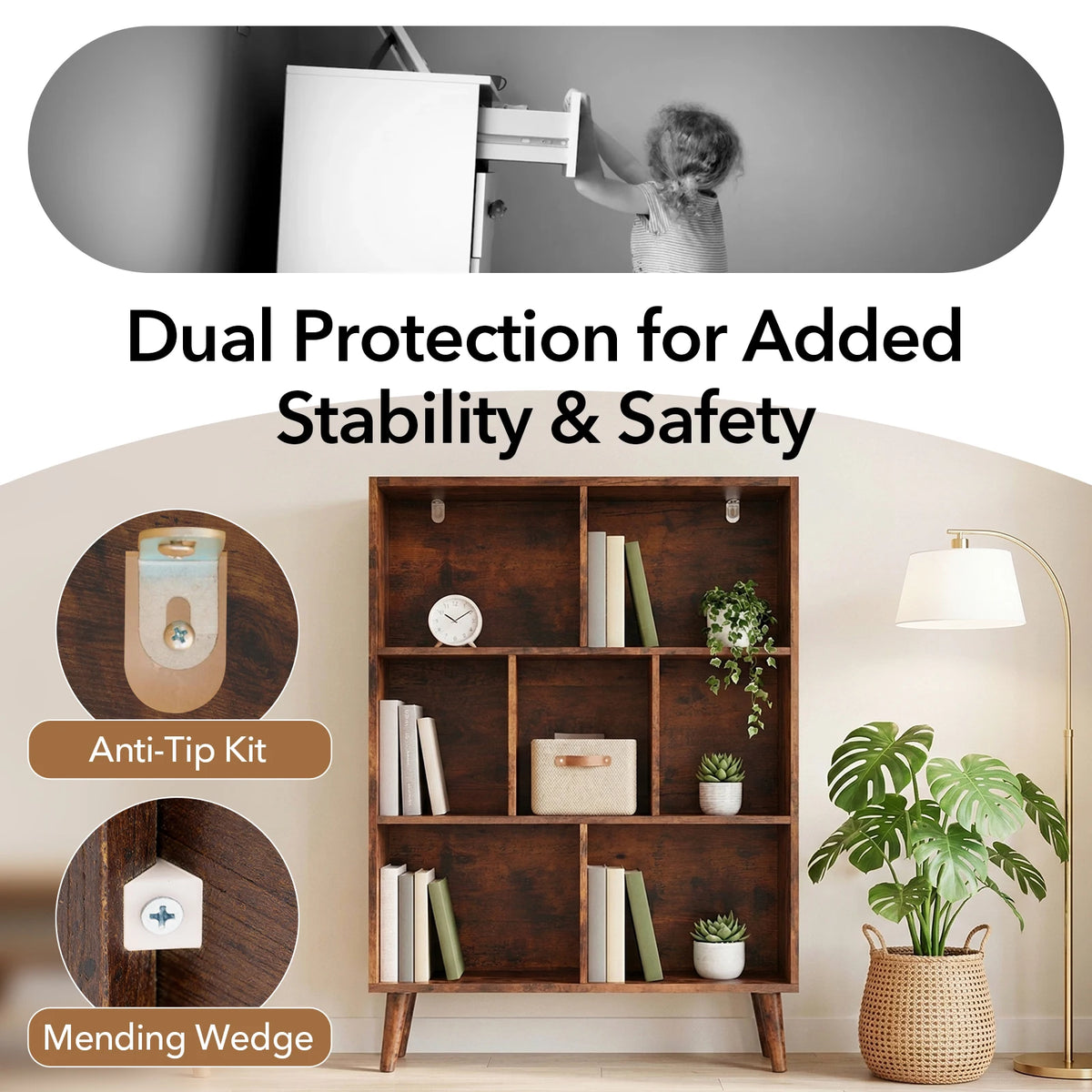 Sturdy Wooden Bookcase Storage Shelves Display Organizer For Home
