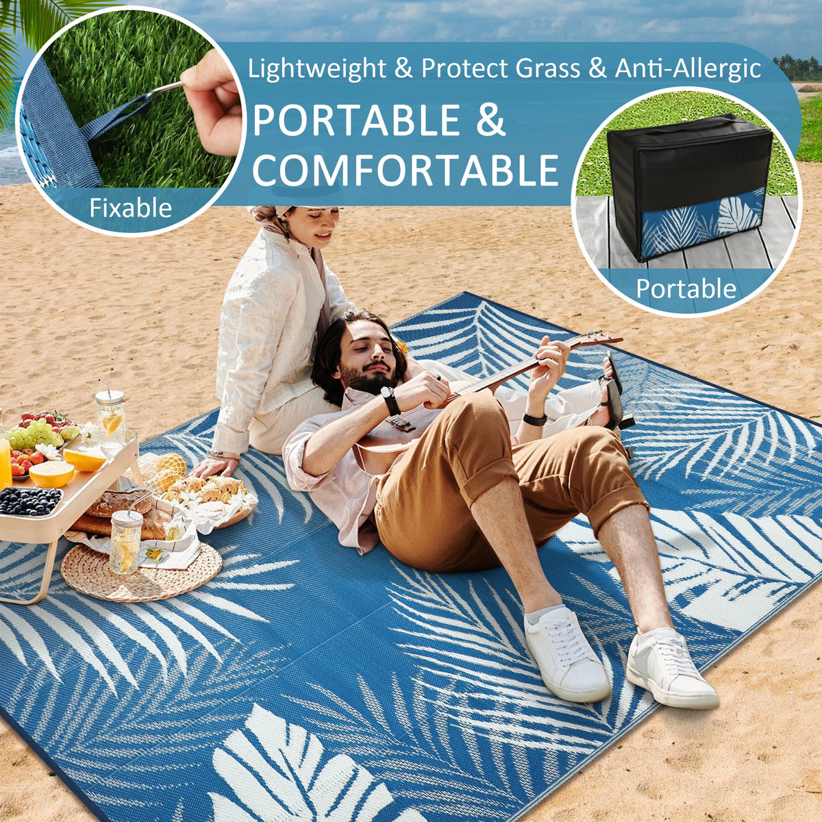 Waterproof Polypropylene Outdoor Rug With Leaf Pattern