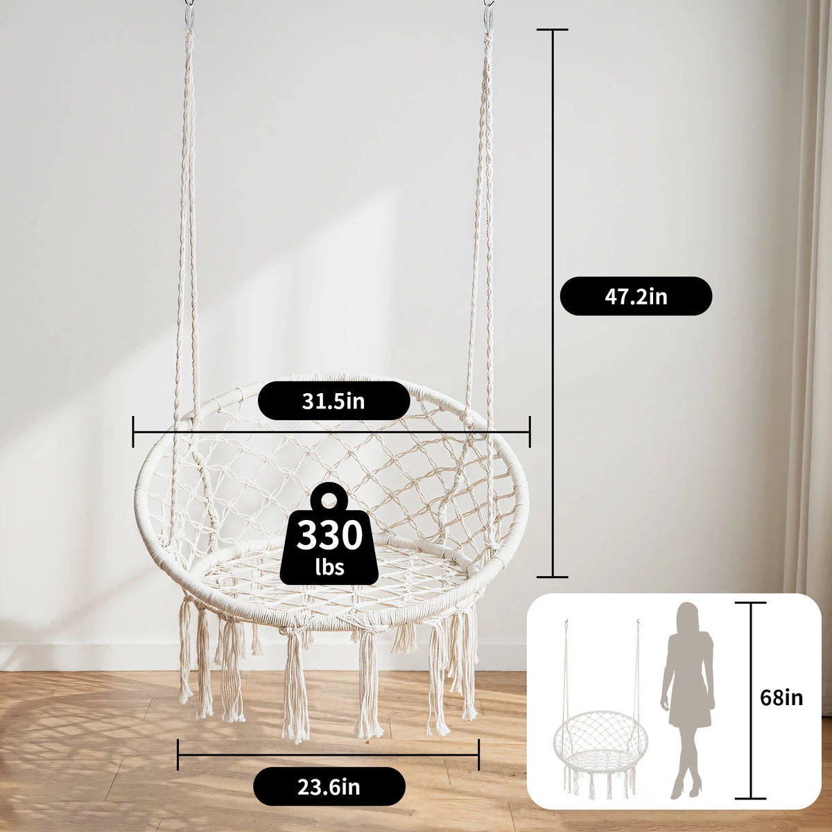 Bohemian Hanging Hammock Chair Swing With Tassel Accents