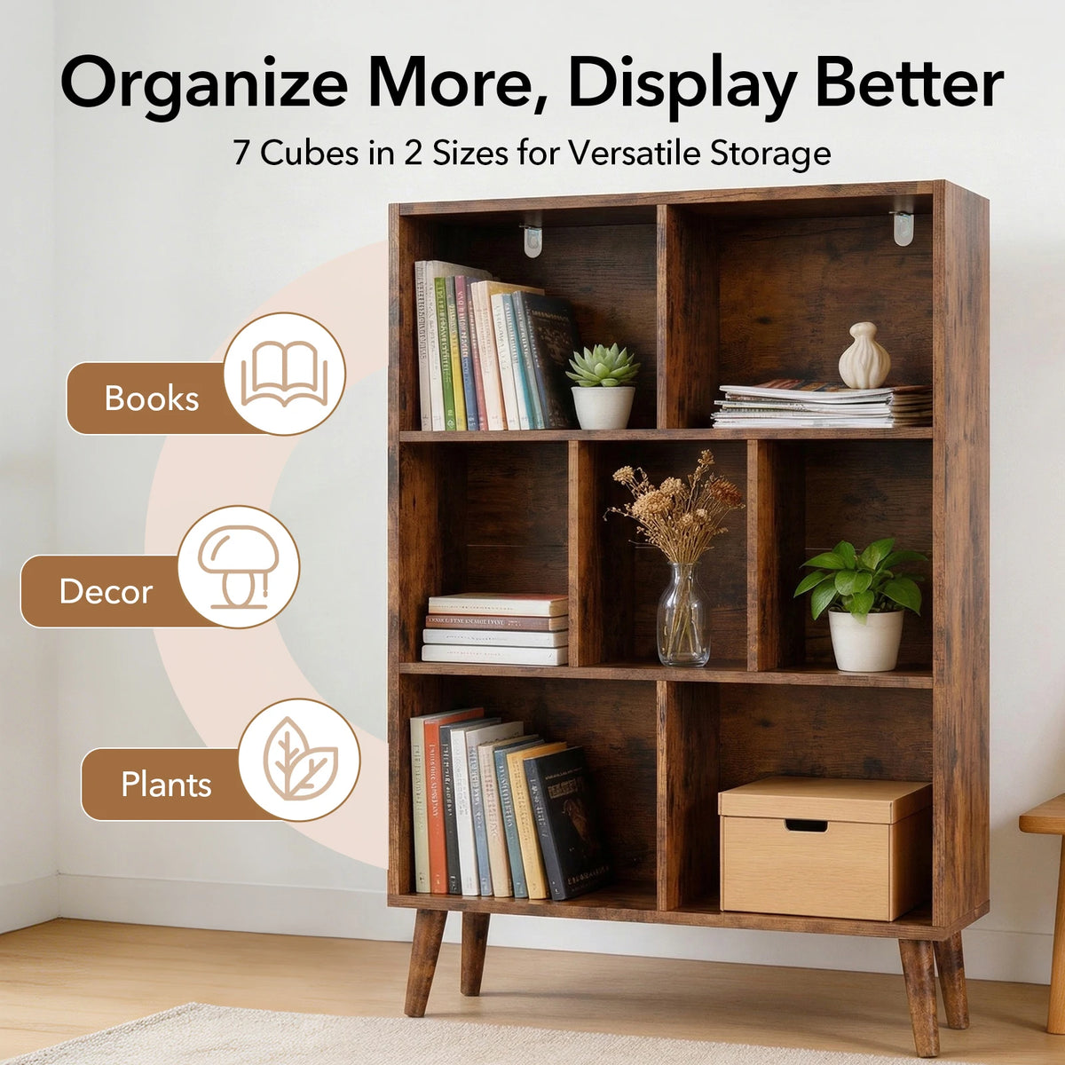 Sturdy Wooden Bookcase Storage Shelves Display Organizer For Home