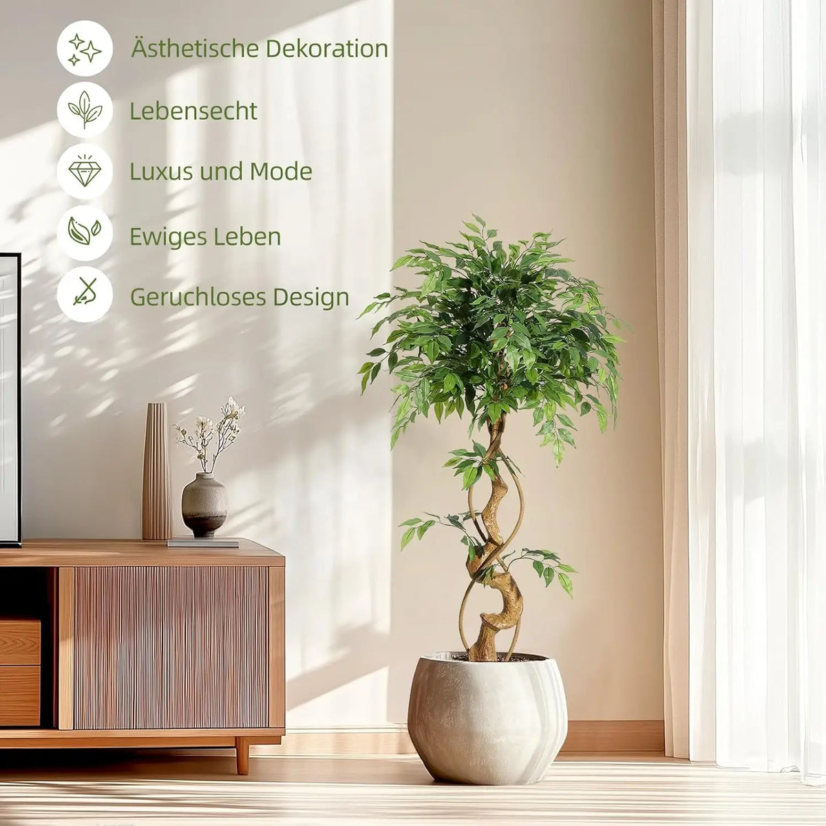 Premium Artificial Ficus Tree With Realistic Silk Leaves