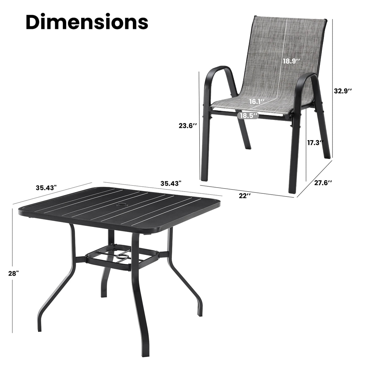 Metal Outdoor Patio Dining Set With Four Chairs For Garden