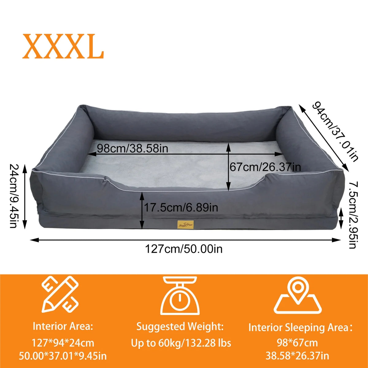 Bingopaw Rectangular Orthopedic Dog Sofa Bed With Removable Washable Cover
