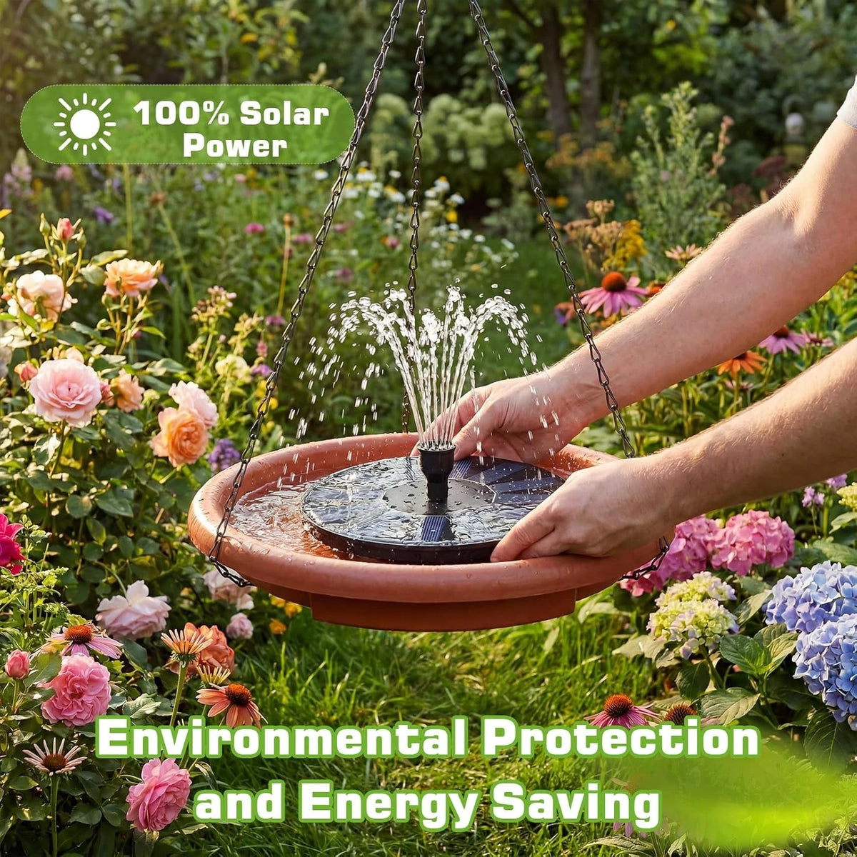 Decorative Hanging Solar Bird Bath And Feeder With Fountain