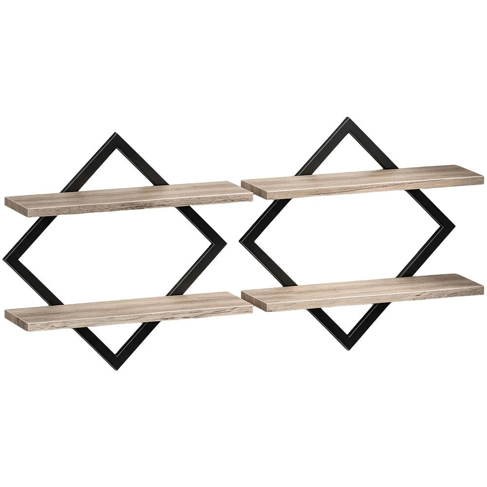 Dual Tier Floating Wall Shelves With Rust Proof Steel Rails