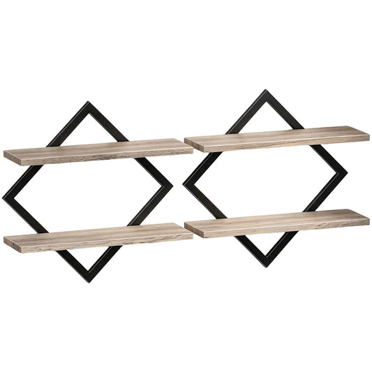 Dual Tier Floating Wall Shelves With Rust Proof Steel Rails