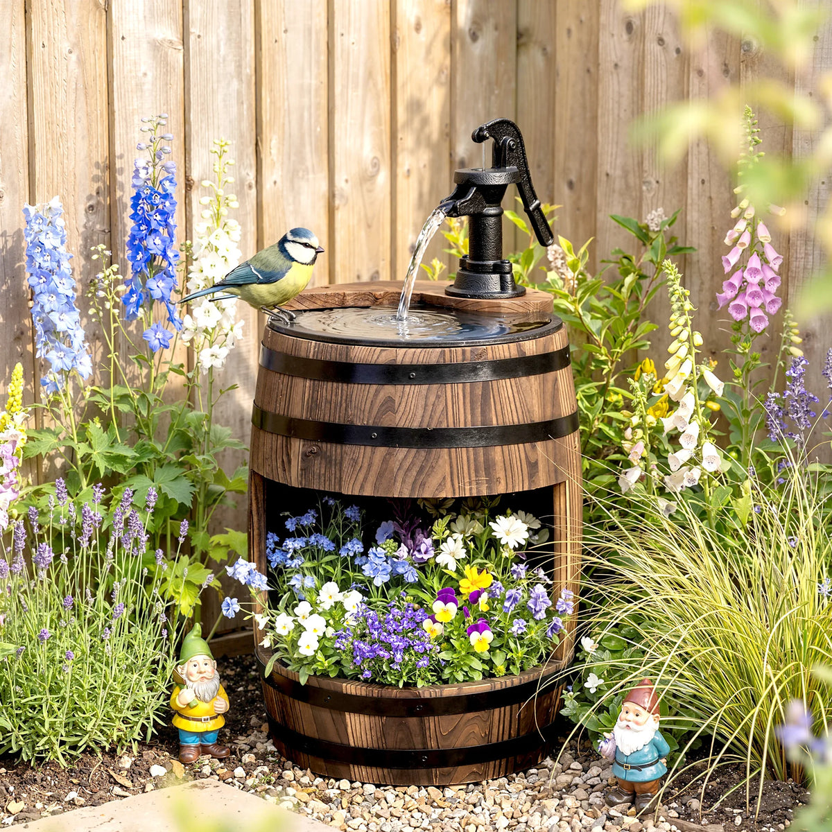 Outsunny Outdoor Wooden Water Pump Fountain For Garden Patio Decor