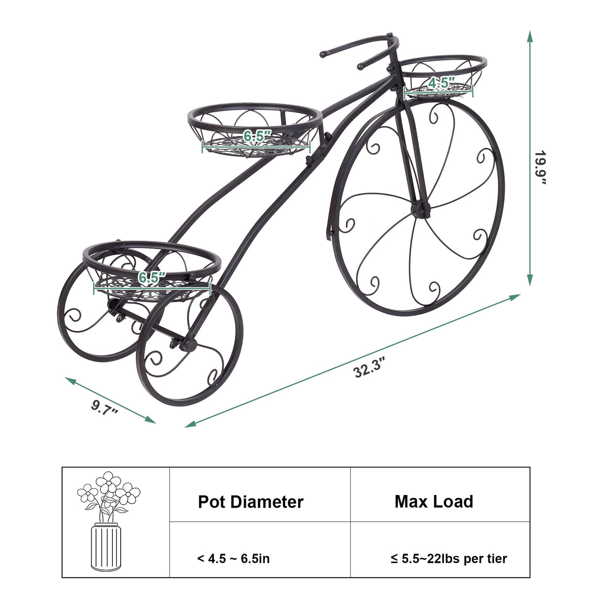 Wisfor Three Tier Bicycle Shaped Metal Plant Flower Stand