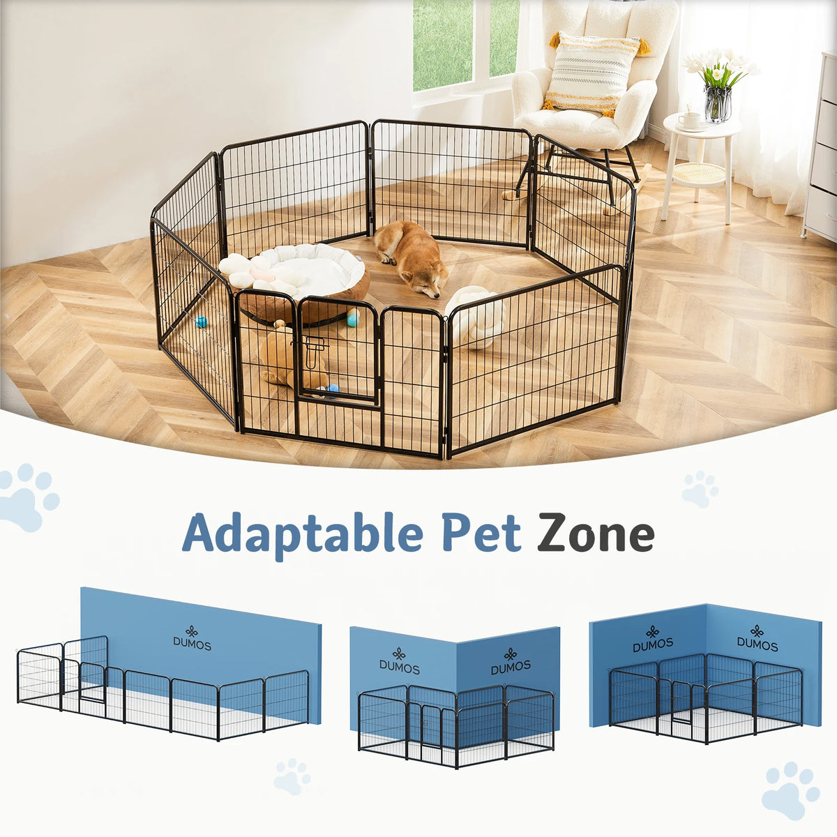 Jhk Foldable Metal Dog Playpen With Eight Panels For Pets