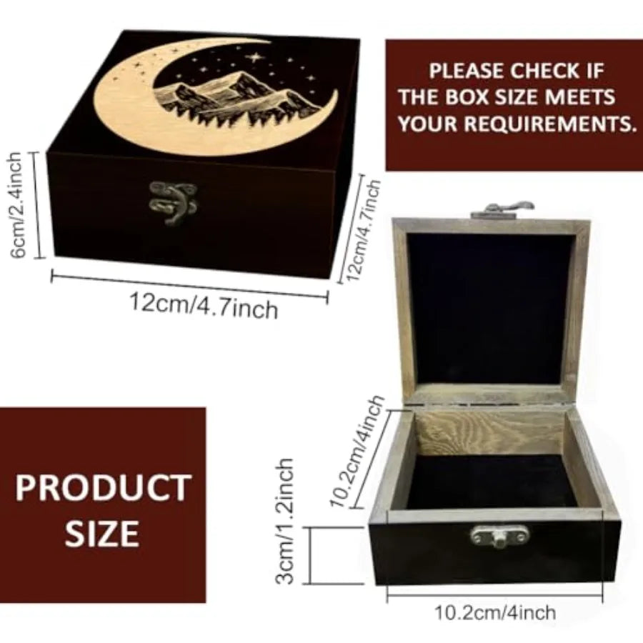 Wooden Bamboo Keepsake Storage Box Featuring Crescent Forest Design