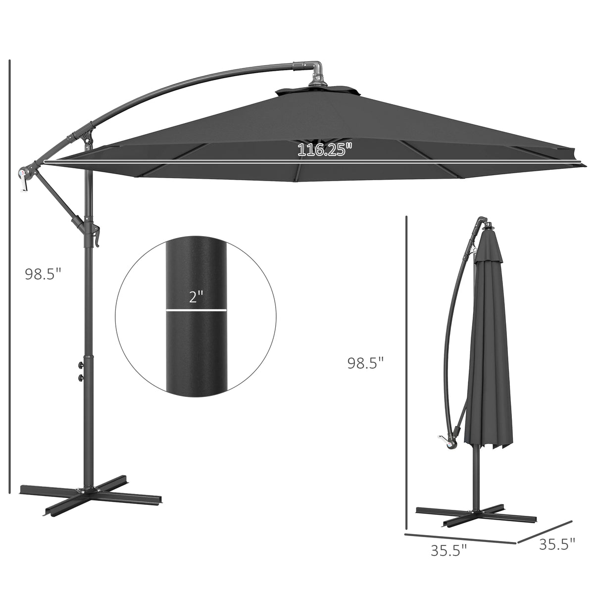 Outsunny Cantilever Patio Umbrella With Uv Resistance And Cross Base