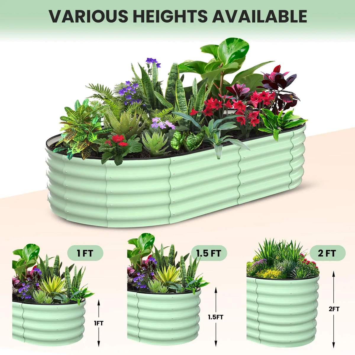 HiMISS Oval Galvanized Steel Raised Garden Planter Box