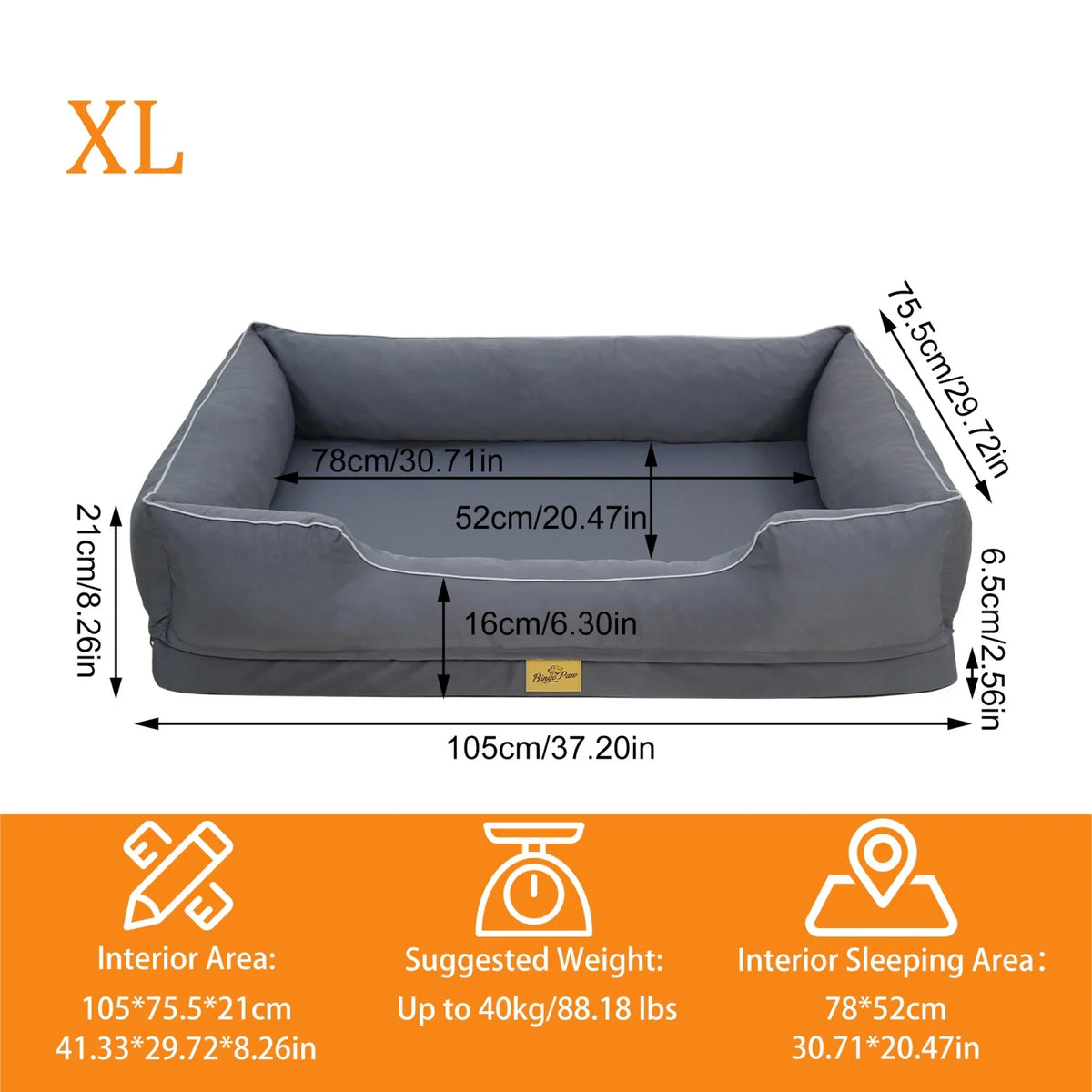Bingopaw Orthopedic Dog Bed With Removable Washable Cover And Foam Bolsters