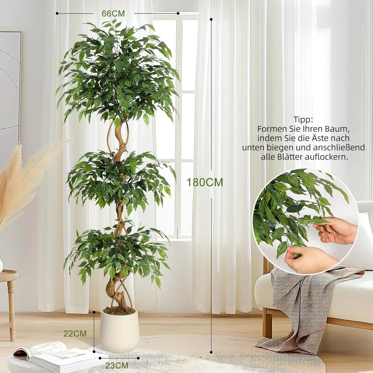 Premium Artificial Ficus Tree With Realistic Silk Leaves