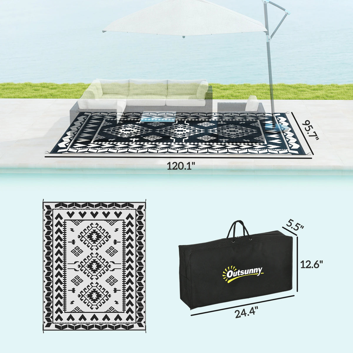 Outsunny Modern Geometric Rhombus Polypropylene Outdoor Rug