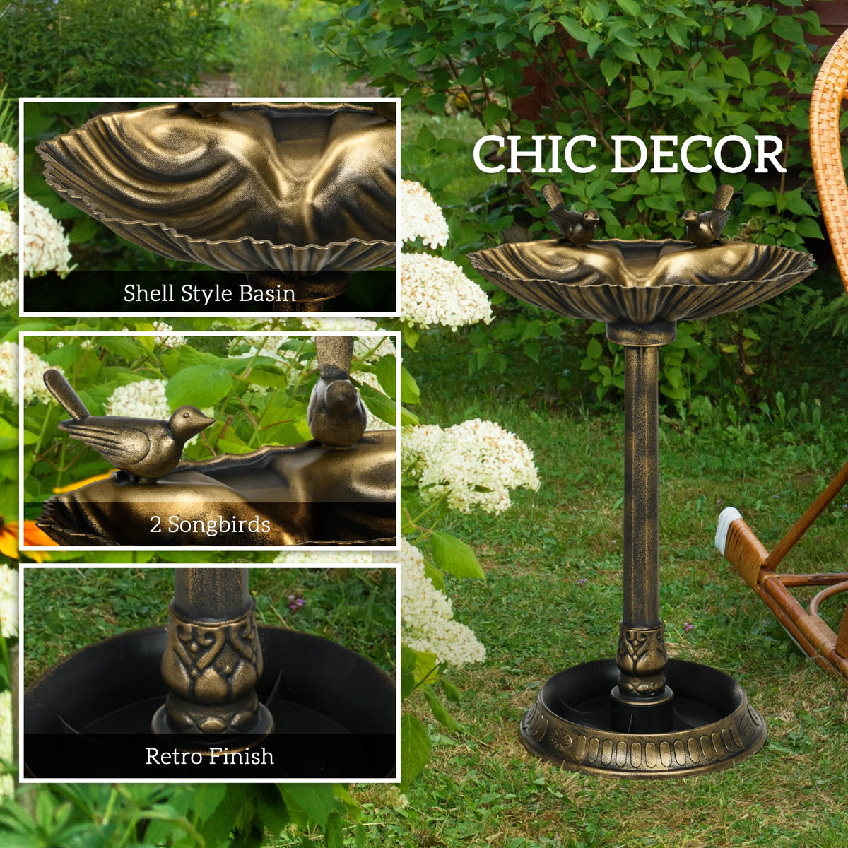 Outsunny Antique Dual Basin Bird Bath With Planter Pedestal