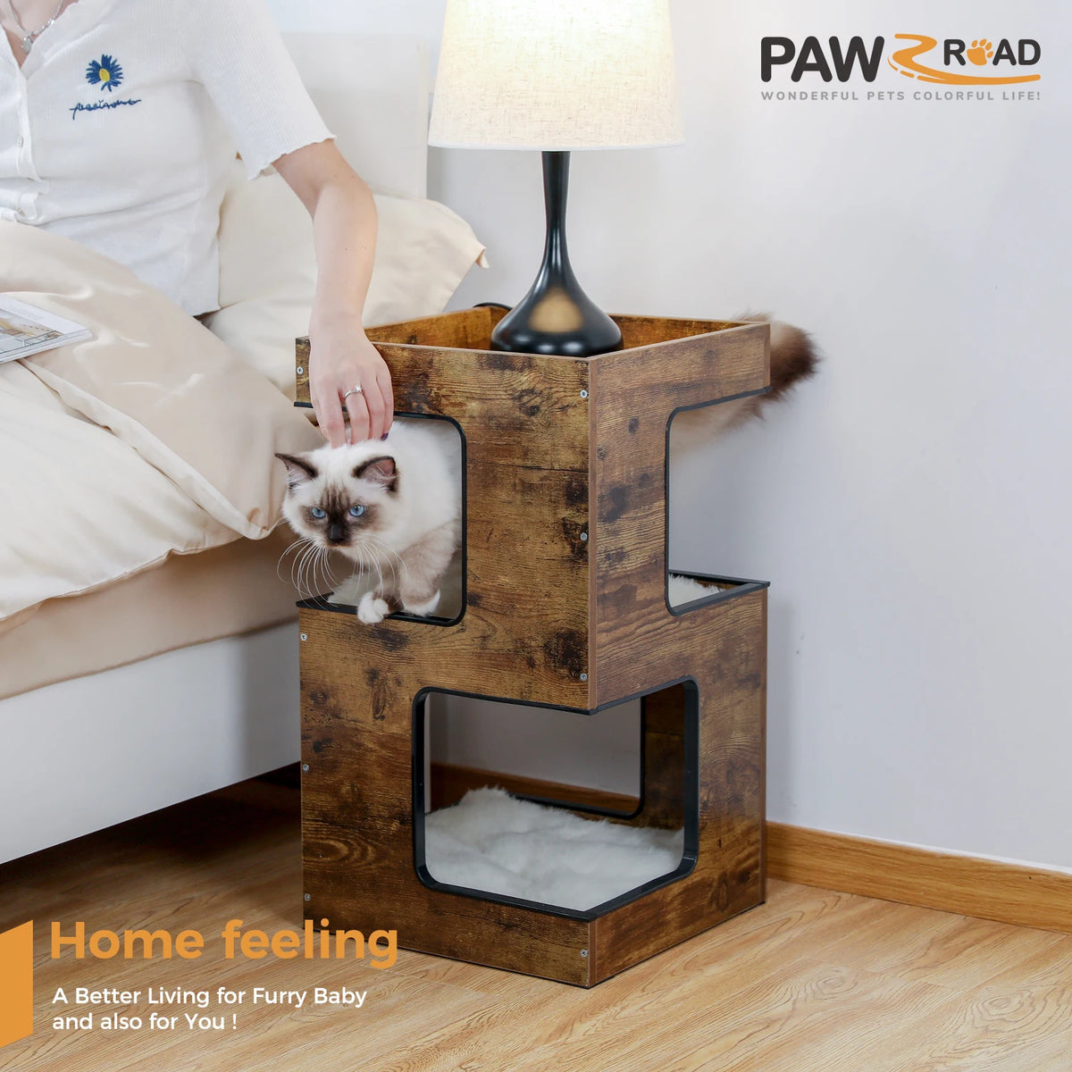 PAWZ Road Wooden Cat Condo With Scratching Pad And Mats