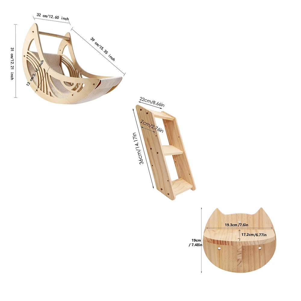 CWV Wall Mounted Cat Shelves Moon Hammock Star Perch