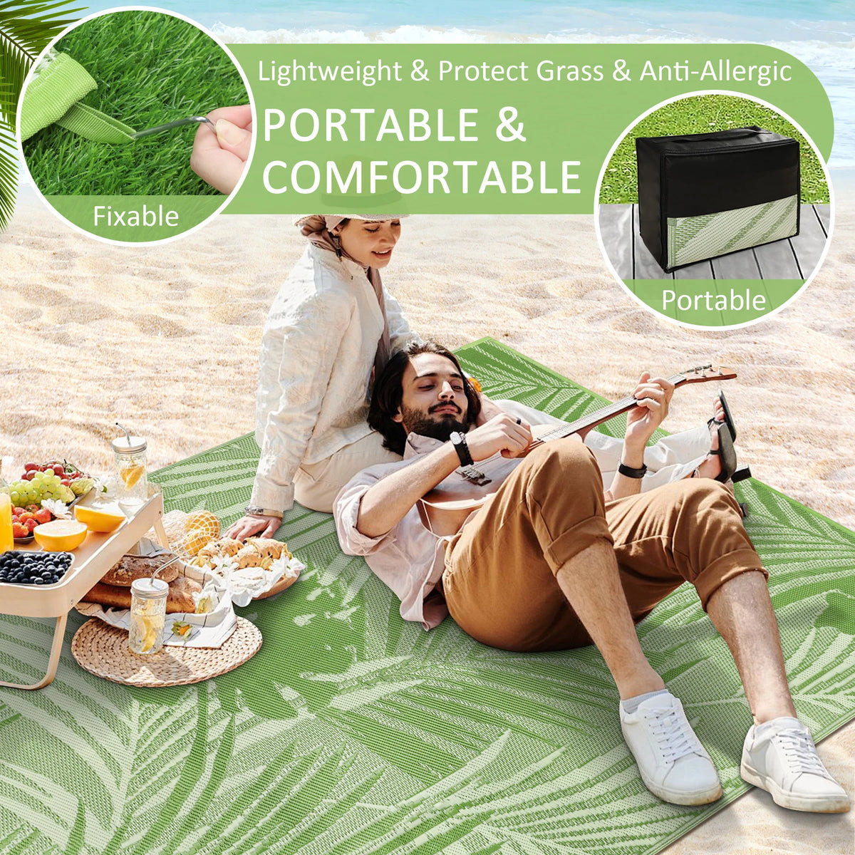 Waterproof Polypropylene Outdoor Rug With Leaf Pattern