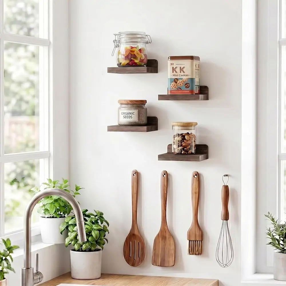Rustic Wooden Floating Wall Shelves For Modern Home Storage