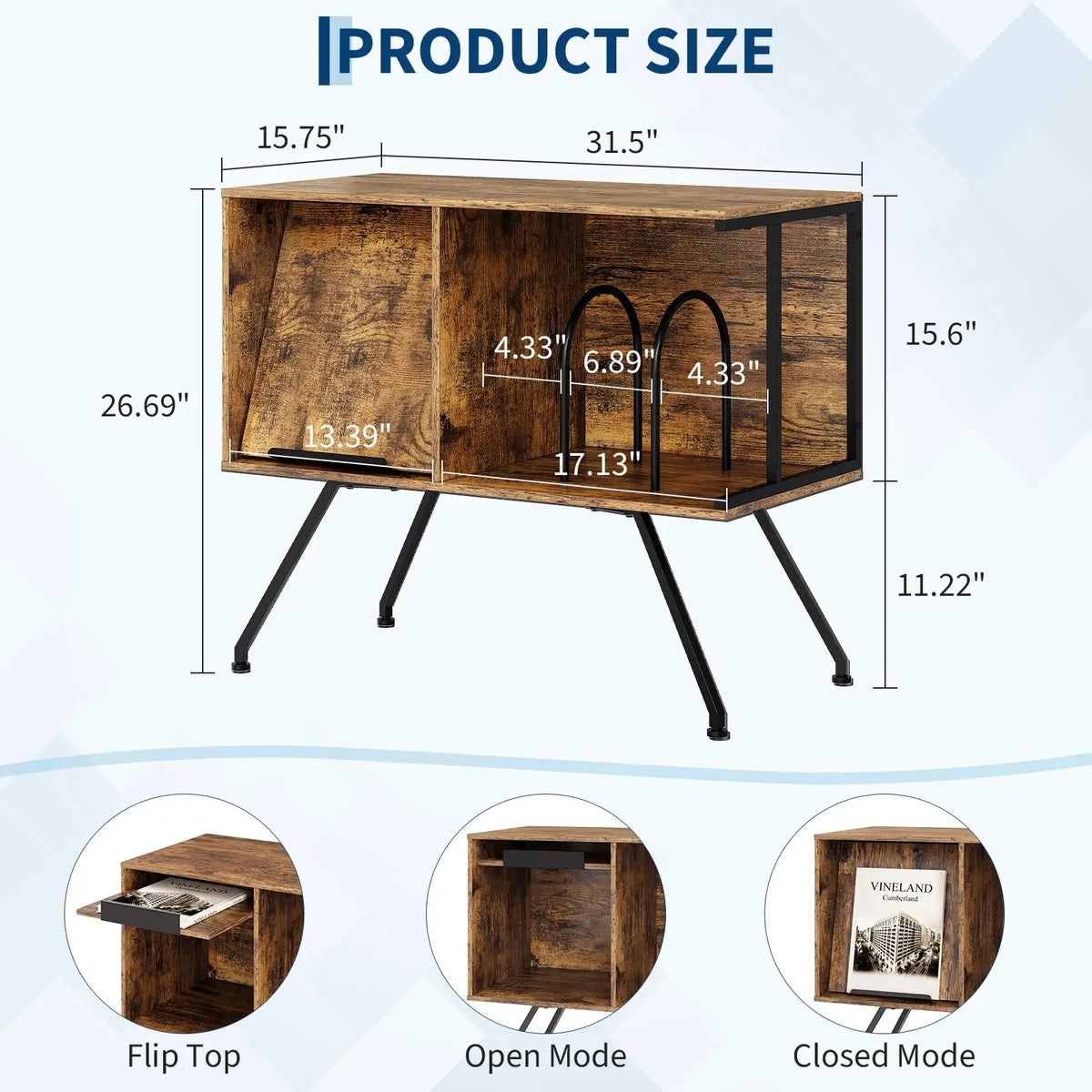 HiMISS Wooden Flip Top Vinyl Record Player Stand With Storage