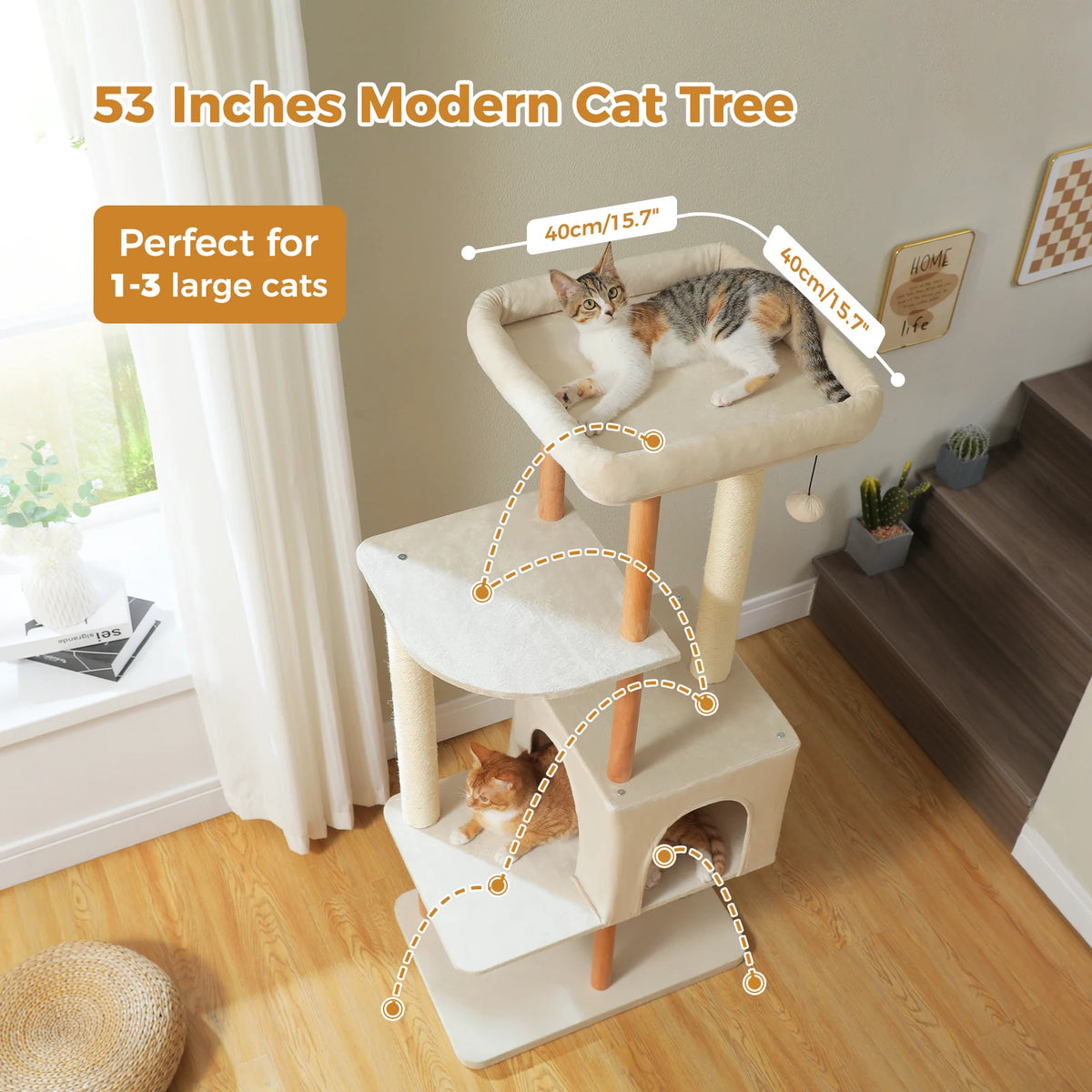 Pawz Road Modern Indoor Cat Tree With Sisal Scratching Posts