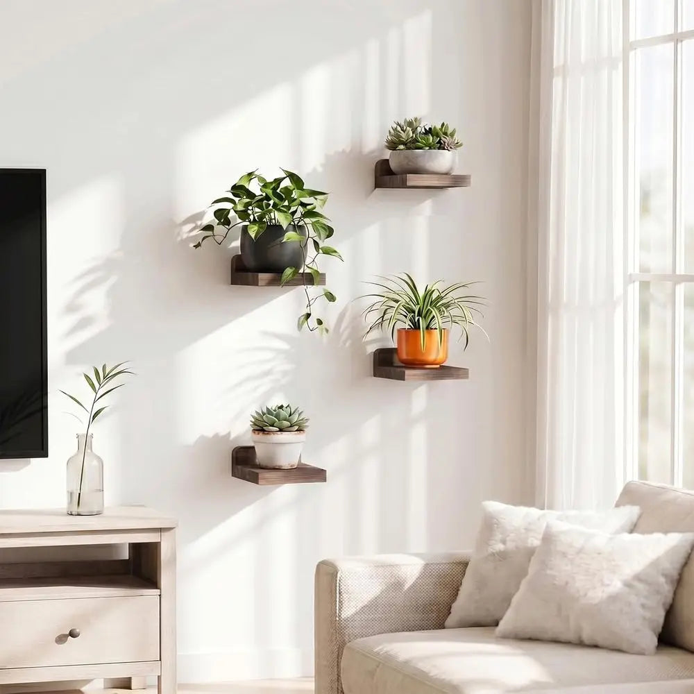Rustic Wooden Floating Wall Shelves For Modern Home Storage