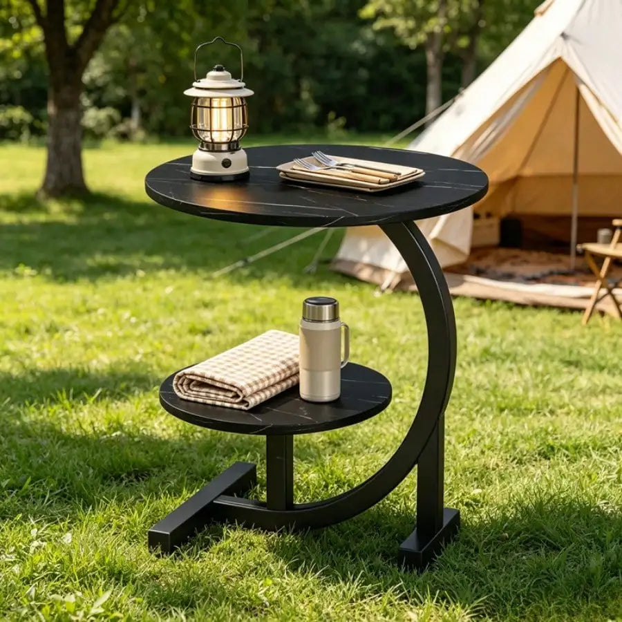 C Shaped Weather Resistant Outdoor Faux Marble Side Table