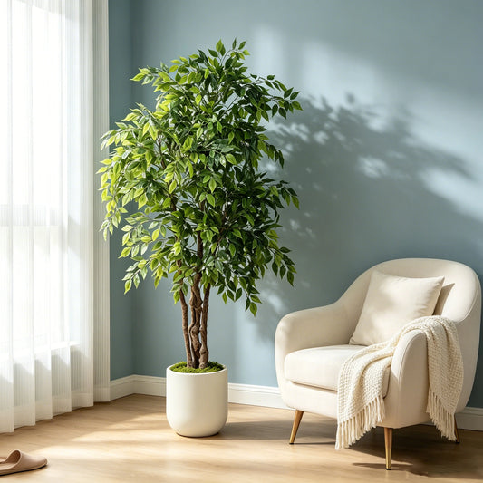 Olitree Realistic Faux Silk Ficus Tree For Home Office Decor