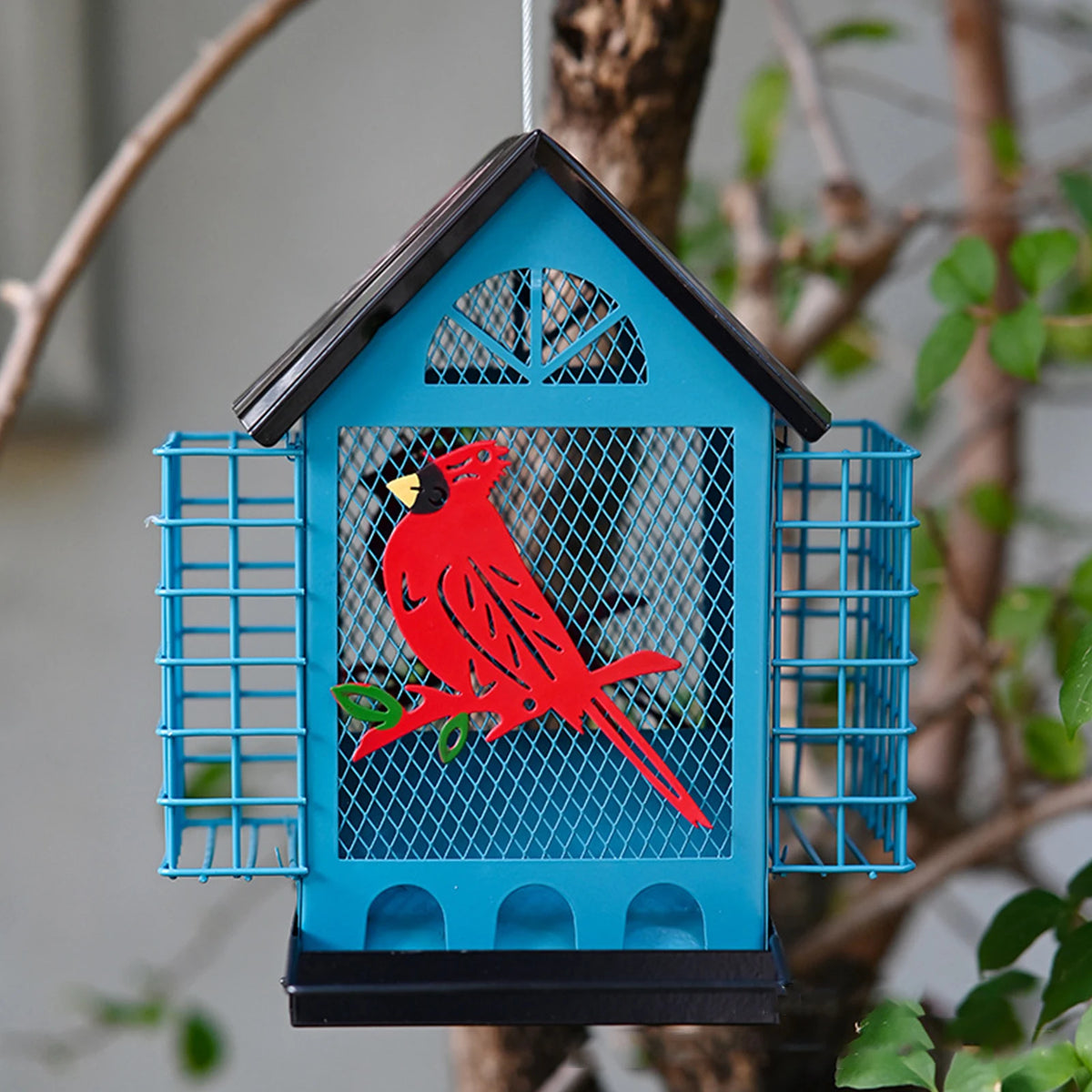 Wrought Iron Hanging Bird Feeder With Squirrel Proof Suet Cage