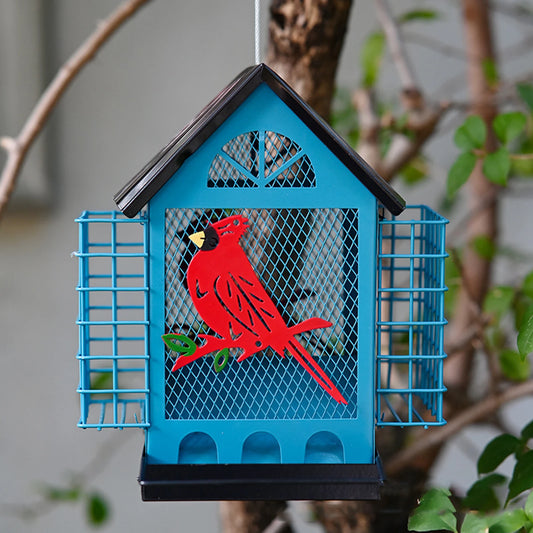 Wrought Iron Hanging Bird Feeder With Squirrel Proof Suet Cage