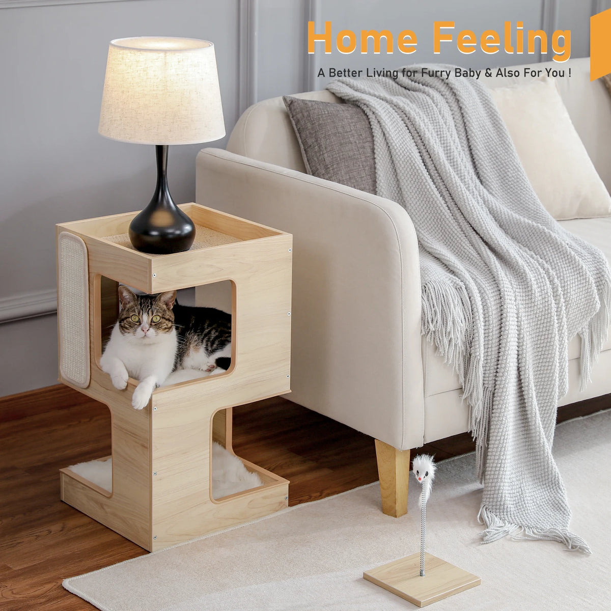 PAWZ Road Wooden Cat Condo With Scratching Pad And Mats