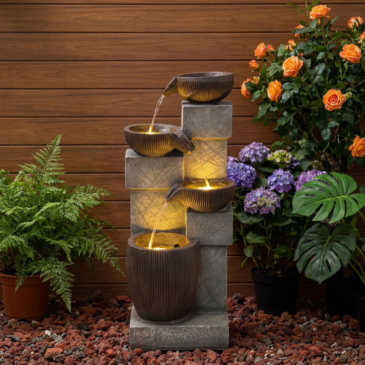 Weather Resistant Led Water Fountain With Adjustable Flow Control
