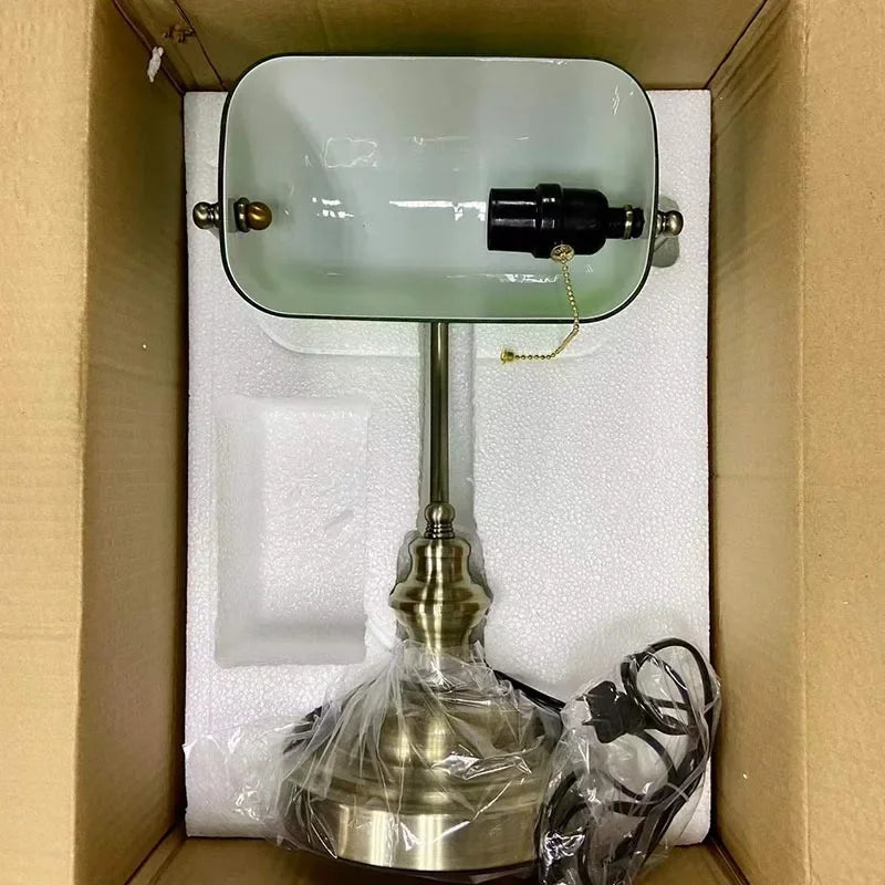 Traditional Glass Bankers Desk Lamp Featuring Zipper Switch And E27