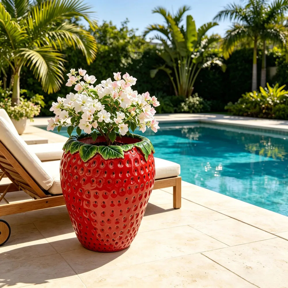 Decorative Strawberry Shaped Polyresin Garden Planter Pot