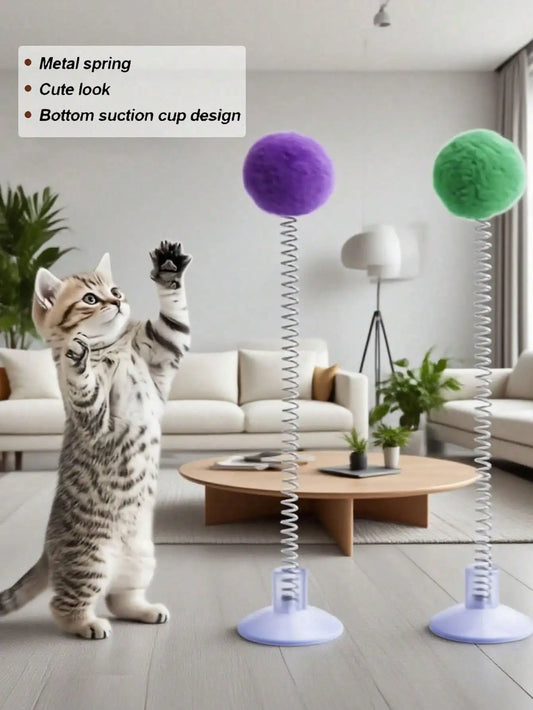 Interactive Cat Toy Set Featuring Plush Ball And Spring Wand