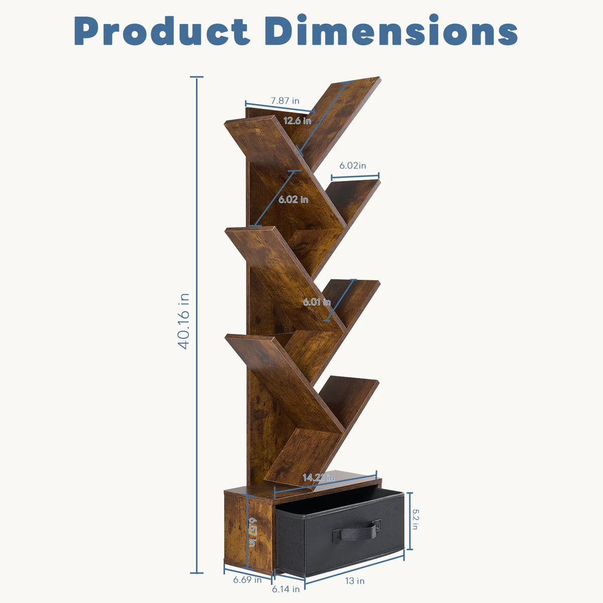 JHK Seven Tier Wooden Geometric Corner Bookshelf With Open Storage