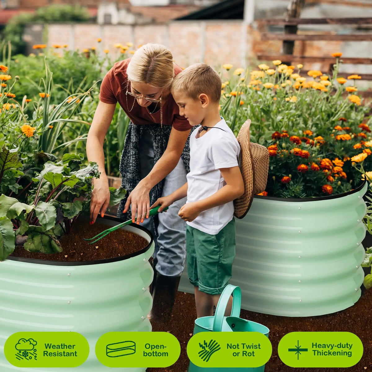 HiMISS Oval Galvanized Steel Raised Garden Planter Box