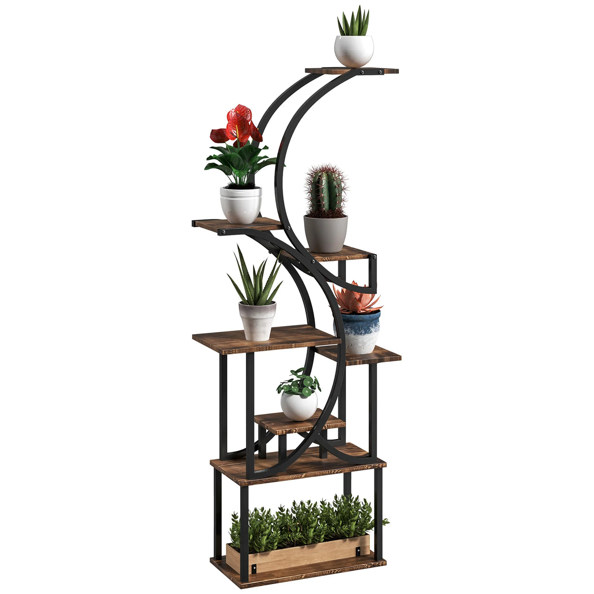 Outsunny Eight Tier Metal Plant Stand With Carbonized Finish