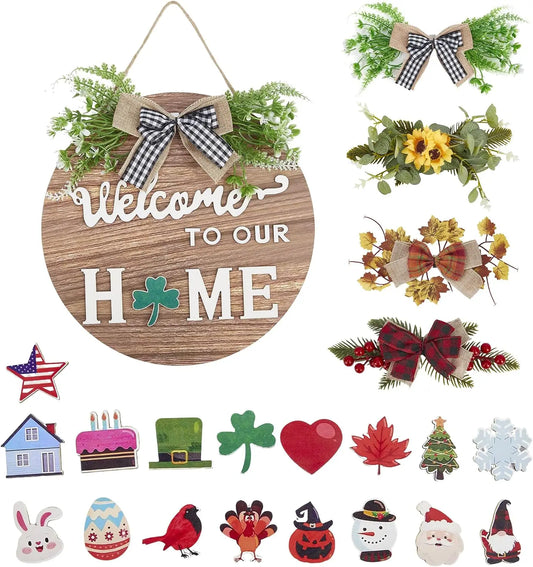 Interchangeable Welcome Home Sign Round Front Door Wall Decor