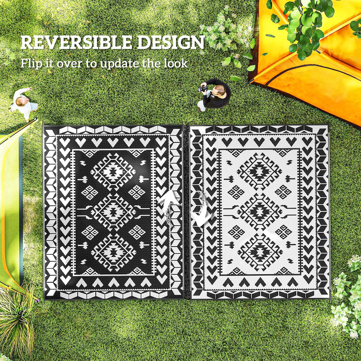 Outsunny Modern Geometric Rhombus Polypropylene Outdoor Rug