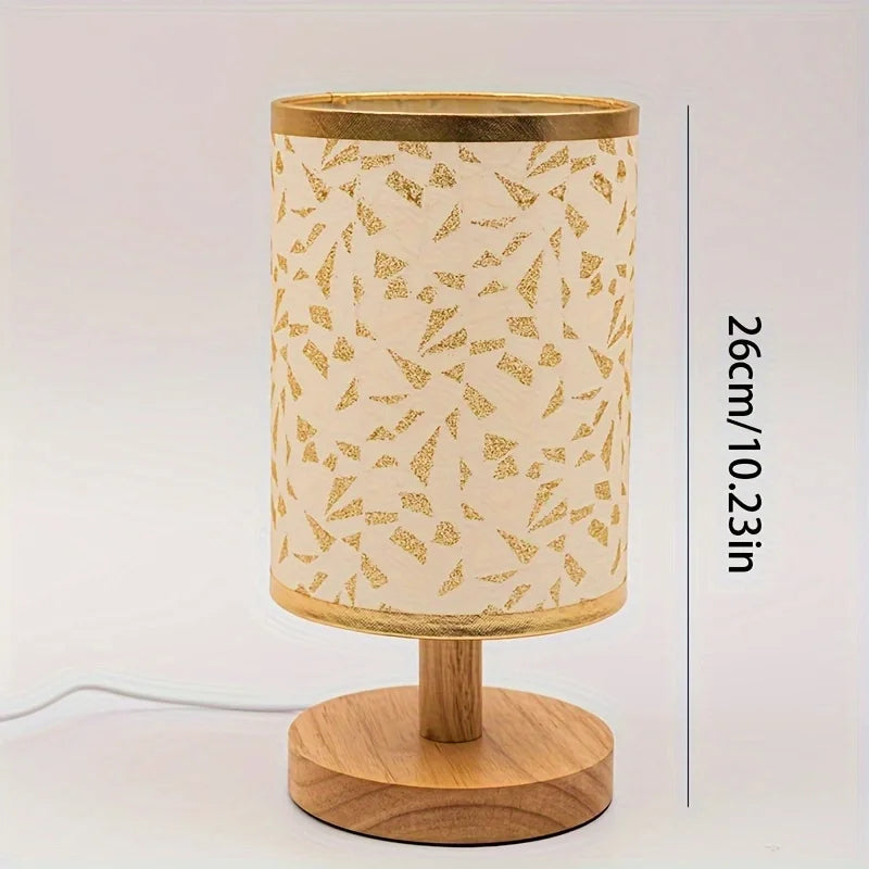 Wooden USB Table Lamp With Fabric Shade Emitting Warm Monochromatic Light