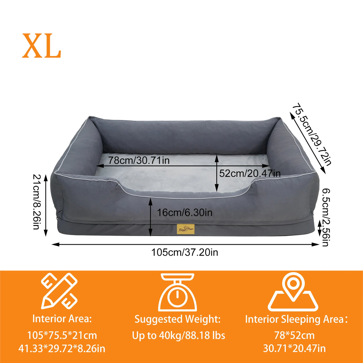 Bingopaw Rectangular Orthopedic Dog Sofa Bed With Removable Washable Cover