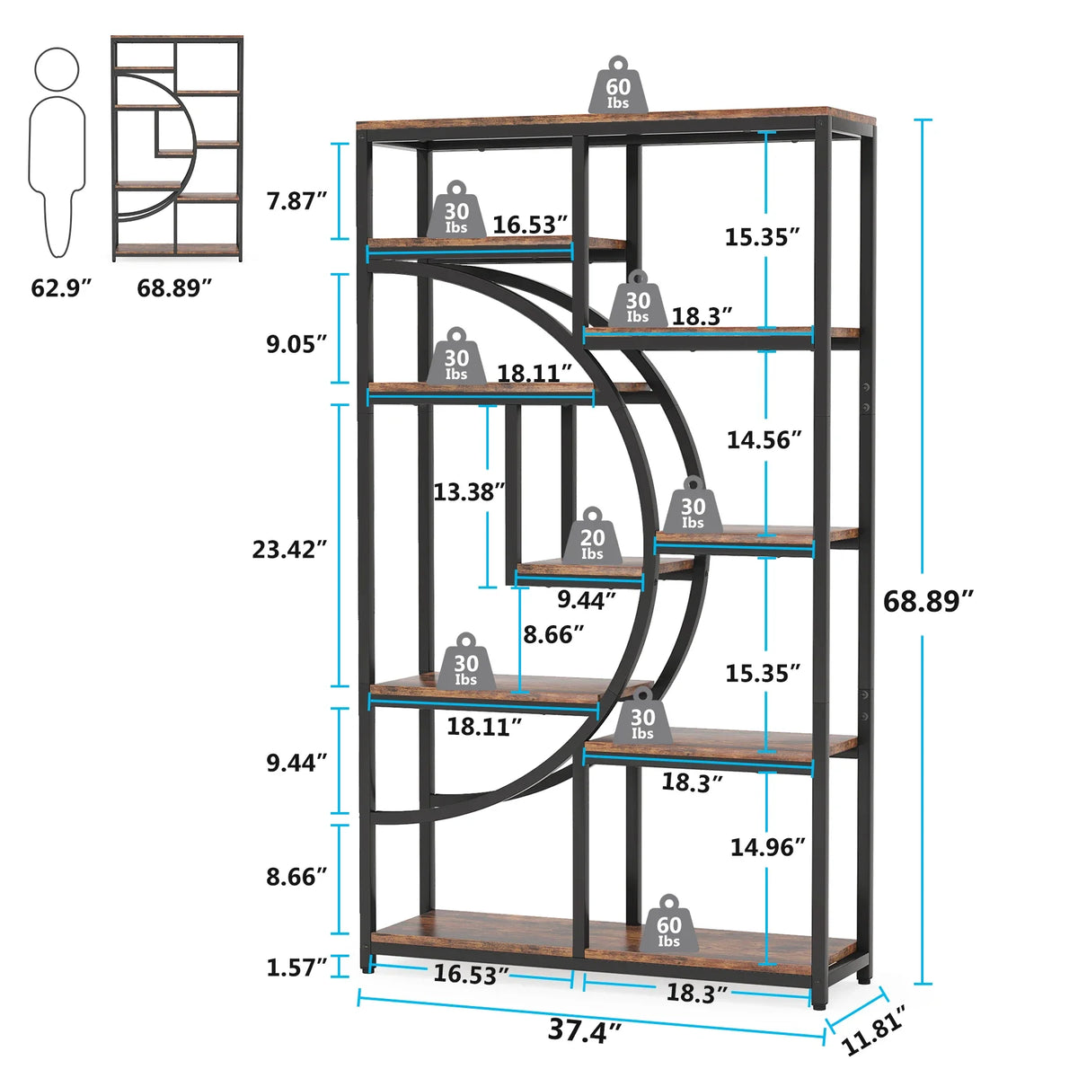 Tribesigns Industrial Five Tier Freestanding Bookshelf Storage Unit