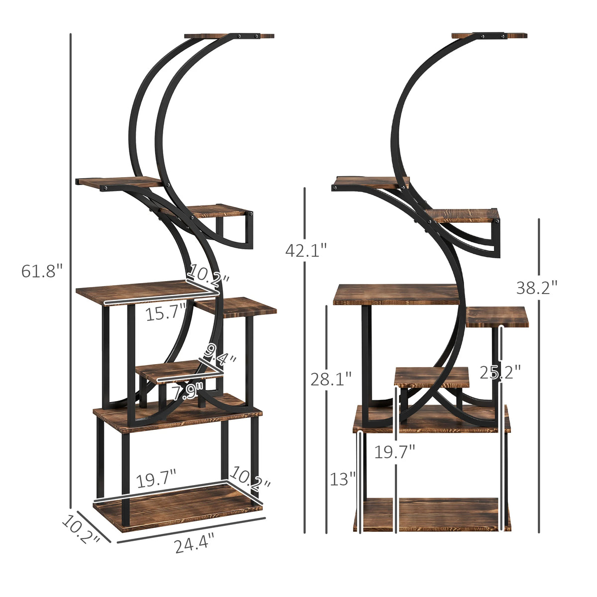 Outsunny Eight Tier Metal Plant Stand With Carbonized Finish
