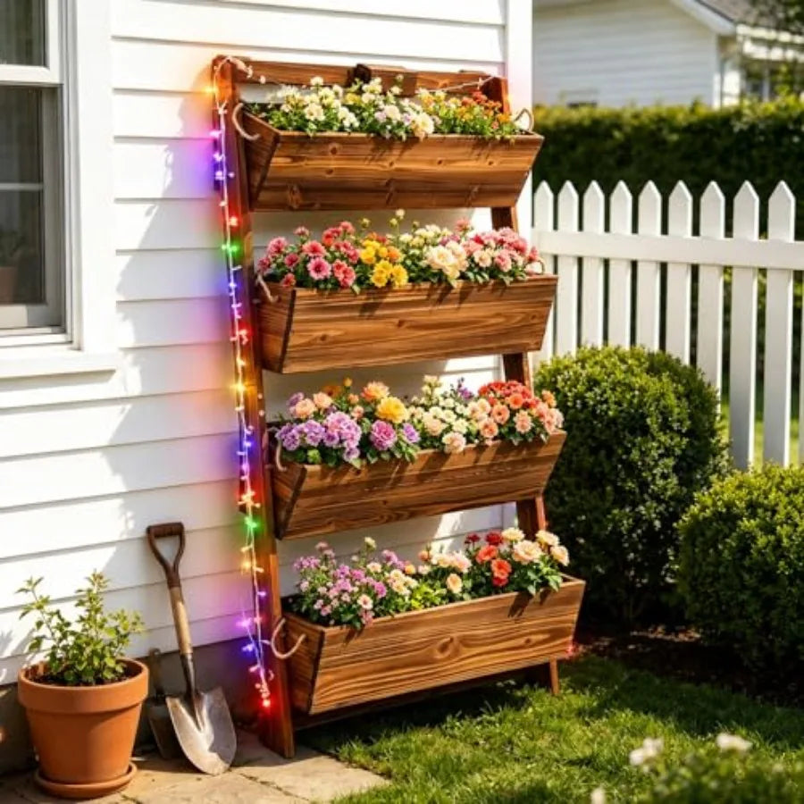 MDNG Wooden Vertical Garden Planter With Led Lights And Drainage