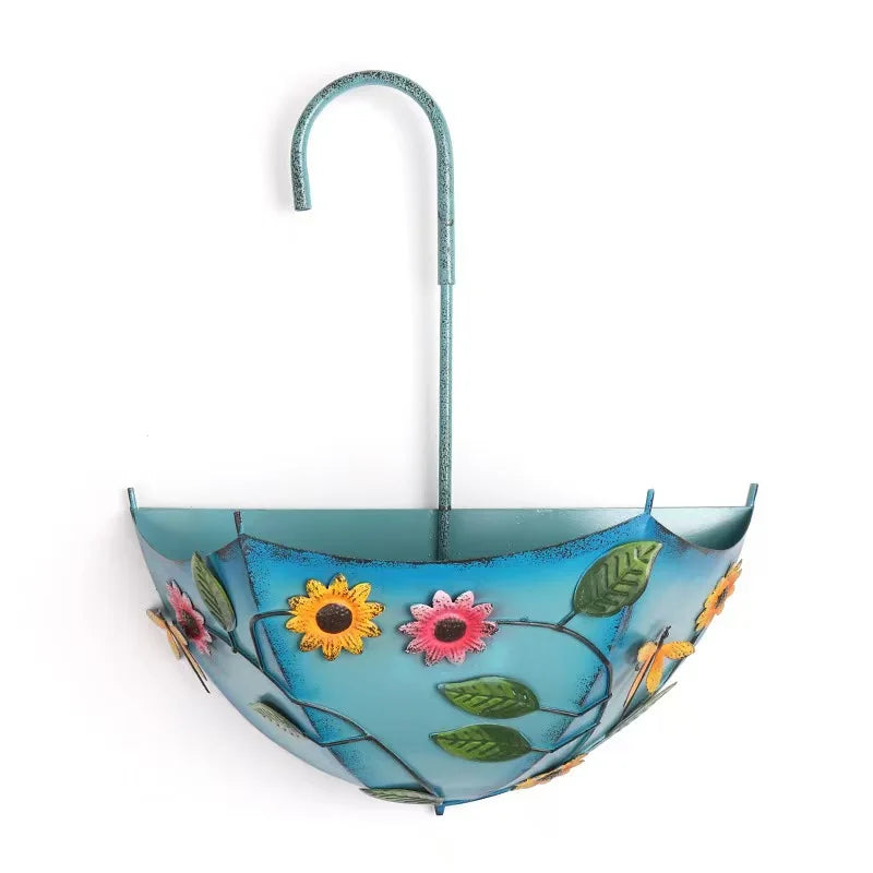 Umbrella Shaped Wall Mounted Metal Flower Basket Hanging Decor Planter